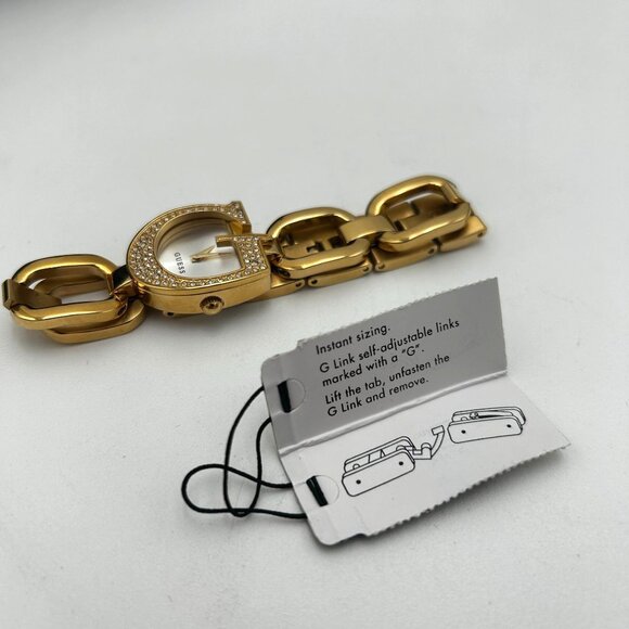 Guess Gold G Link Bracelet Watch With Crystal G-Shaped Case & Adjustable Links - Picture 6 of 7